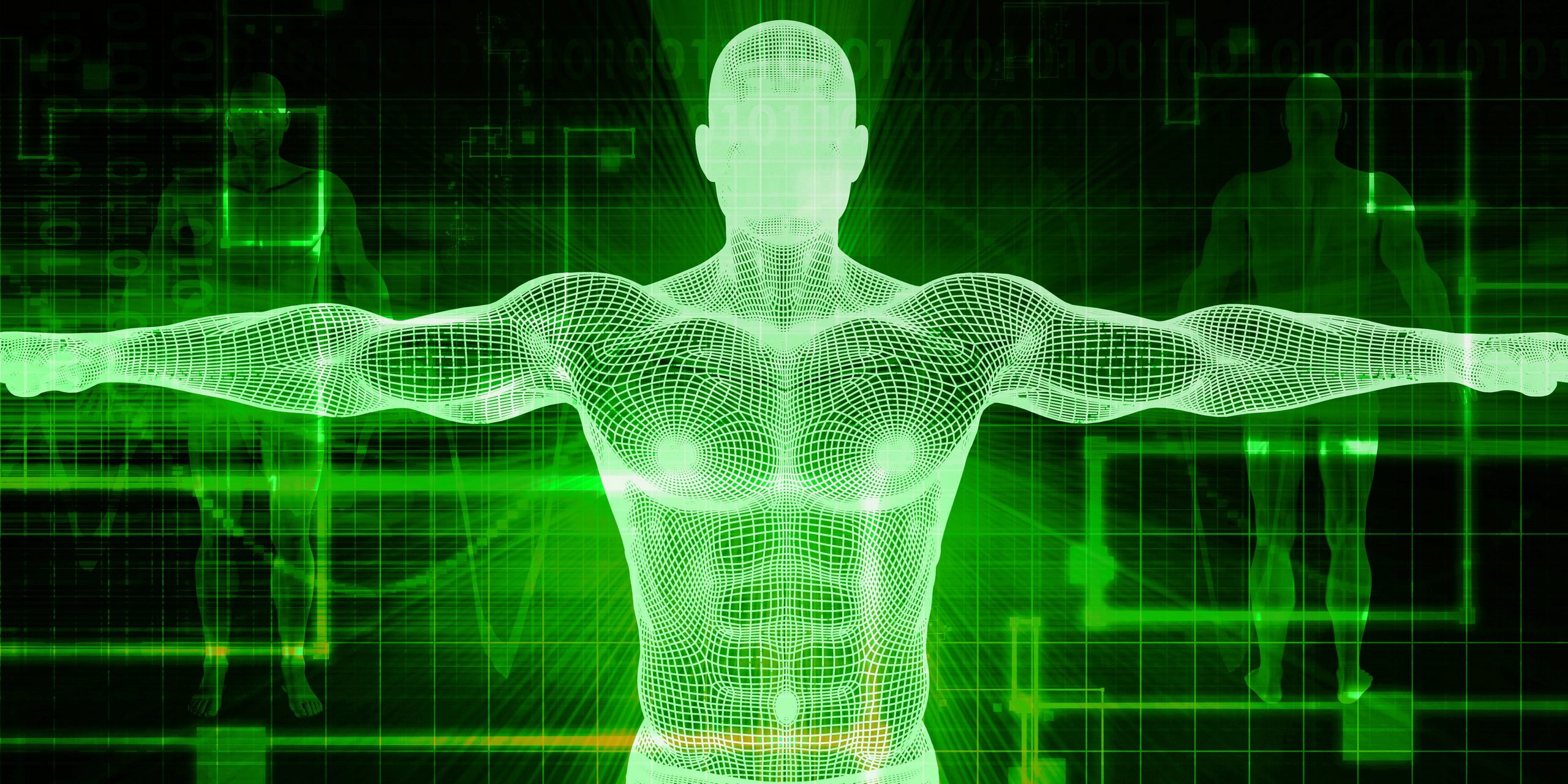 Scientific graphic of a male silhouette with arms outstretched, representing Body Torque’s Body Intel Services including 3D & Bio-Impedance Scans, Full Metabolic Assessment, and Genetic DNA Assessment.